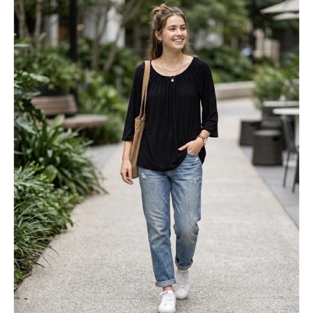 GEORGE women's Blouse Black 3/4 Sleeve Knit Top size Medium 8-10